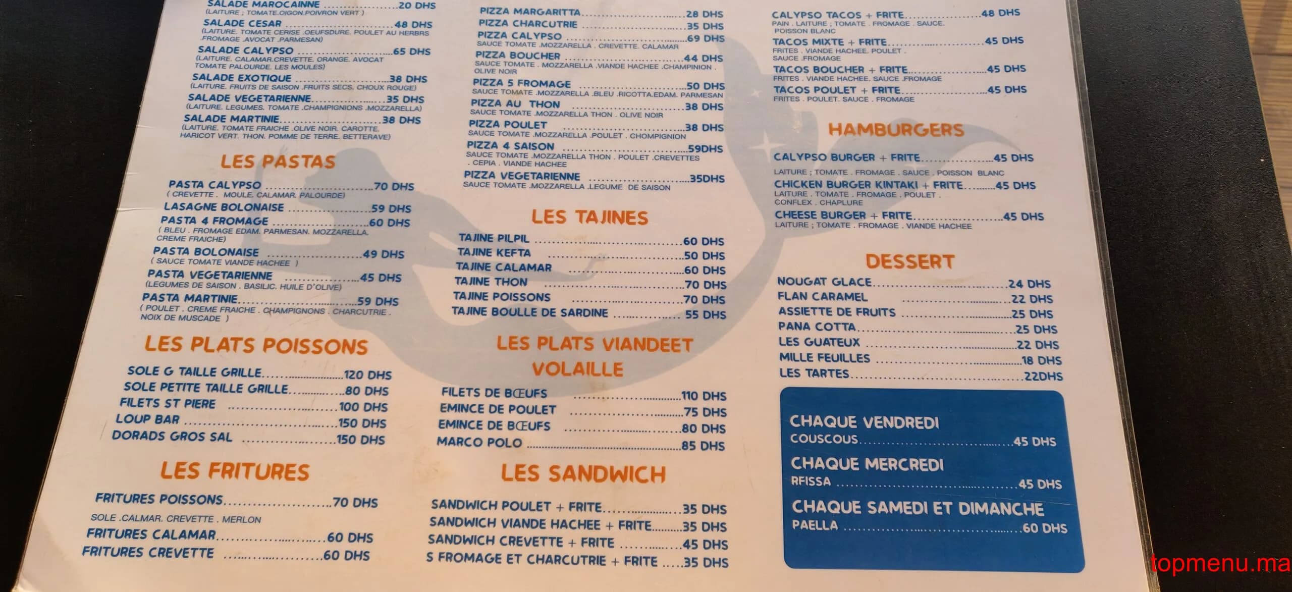 Restaurant Calypso Medina menu page 7 Calypso Medina menu page 7