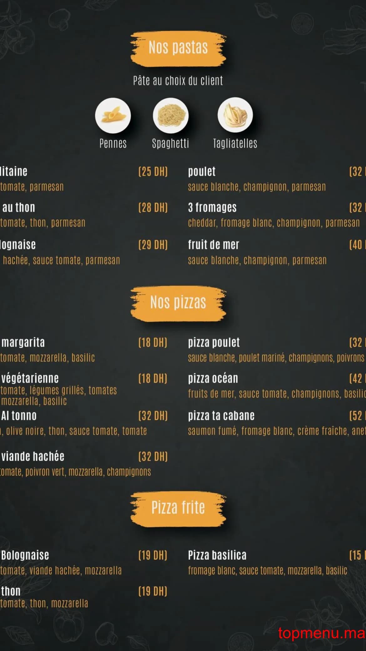 Restaurant Ta Cabane menu page 2 Ta Cabane menu page 2