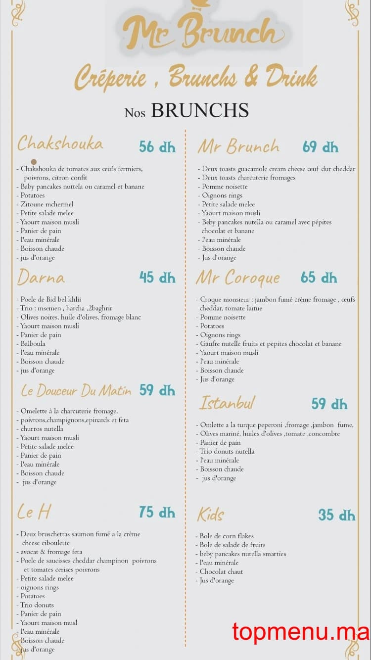 Restaurant Mr Brunch menu page 1 Mr Brunch menu page 1