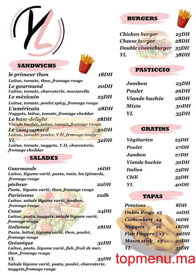 Restaurant YL Fast Food menu page 1 YL Fast Food menu page 1
