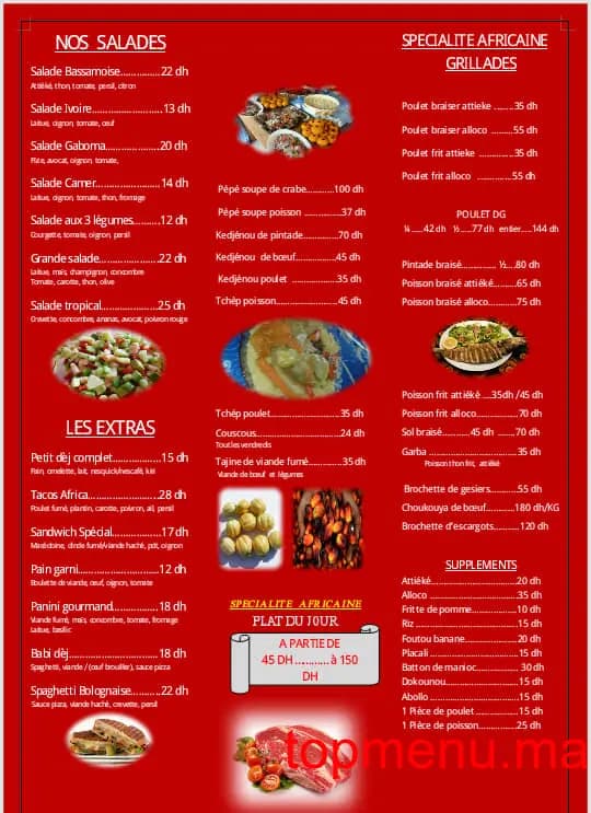 Restaurant Goût d’Afrik menu page 2 Goût d’Afrik menu page 2
