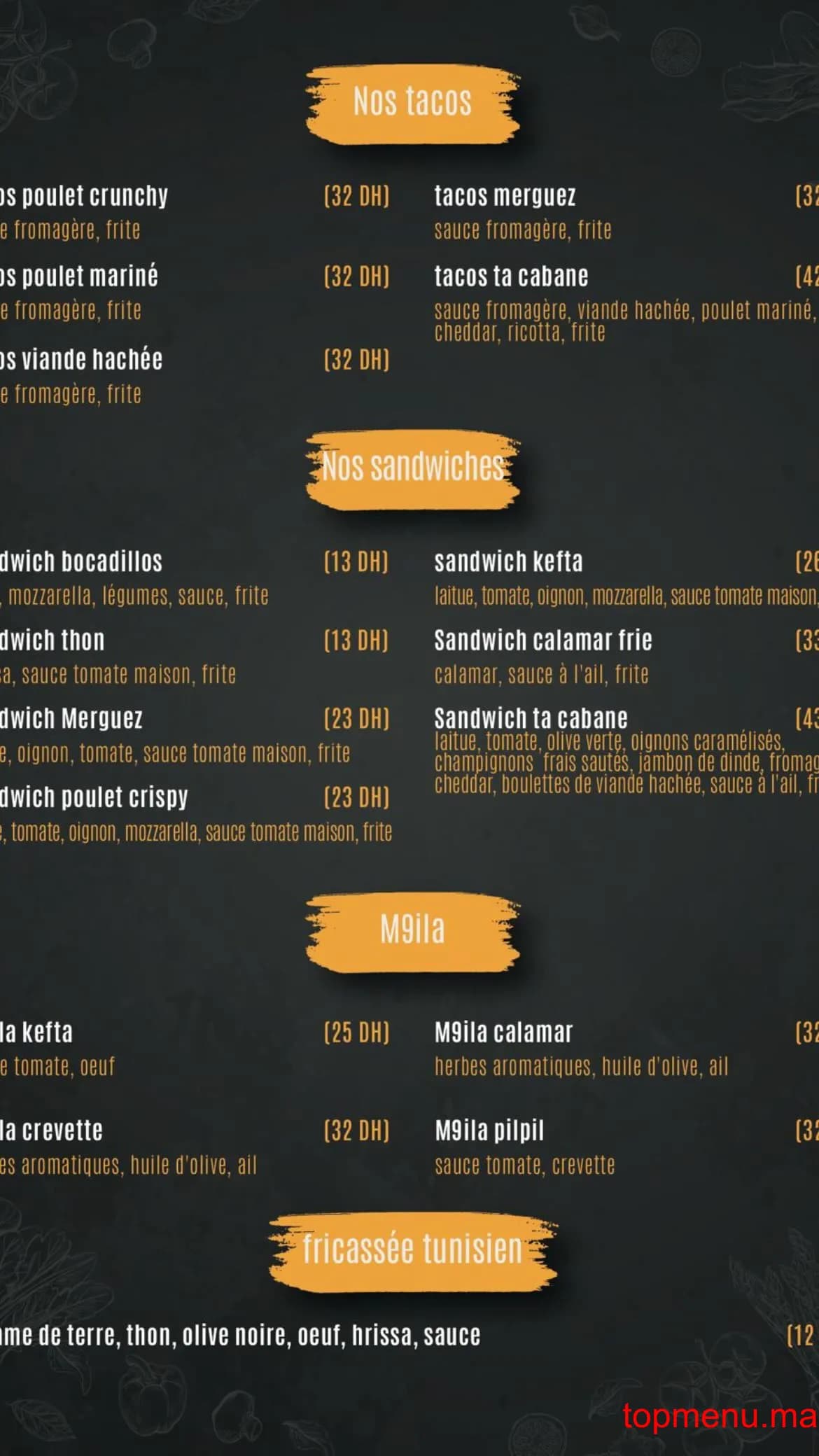 Restaurant Ta Cabane menu page 3 Ta Cabane menu page 3