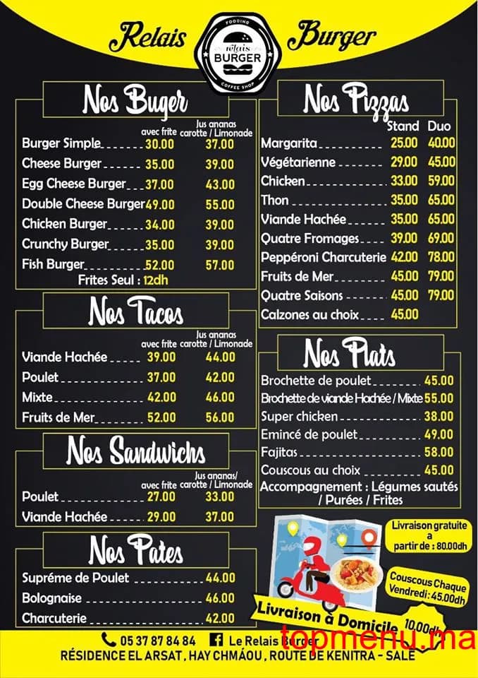 Restaurant Relais Burger menu page 1 Relais Burger menu page 1