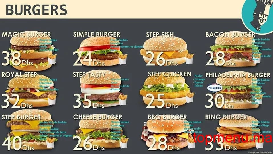 Restaurant Step Burger menu page 1 Step Burger menu page 1