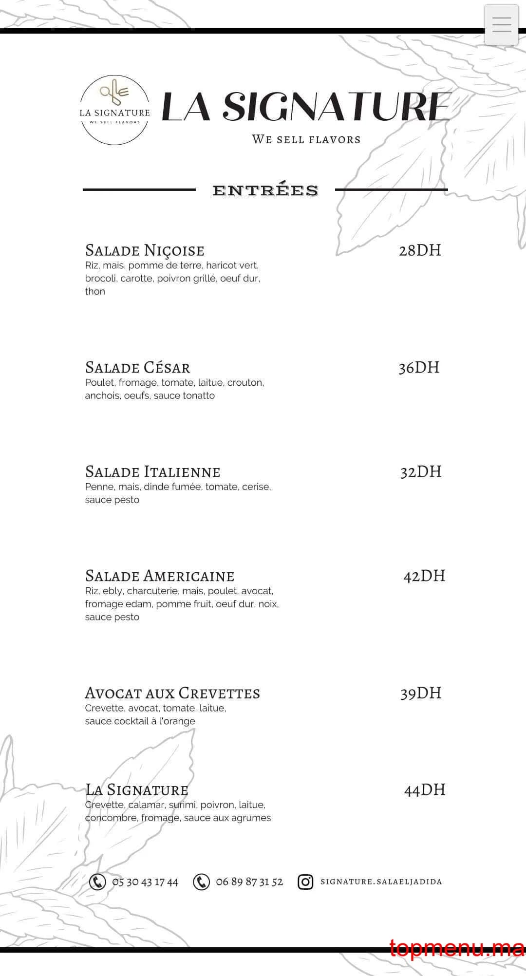 Restaurant Restaurant la signature menu page 1 Restaurant la signature menu page 1