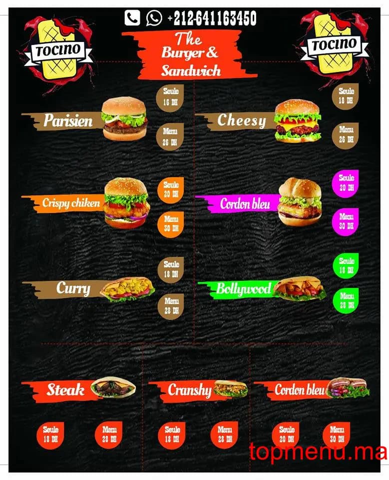 Restaurant Tacos Tocino menu page 1 Tacos Tocino menu page 1