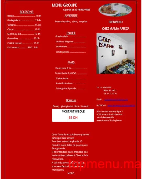 Restaurant Goût d’Afrik menu page 1 Goût d’Afrik menu page 1