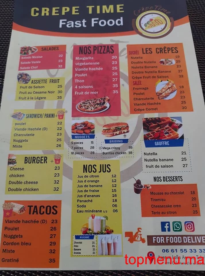 Restaurant Crêpe Time menu page 1 Crêpe Time menu page 1