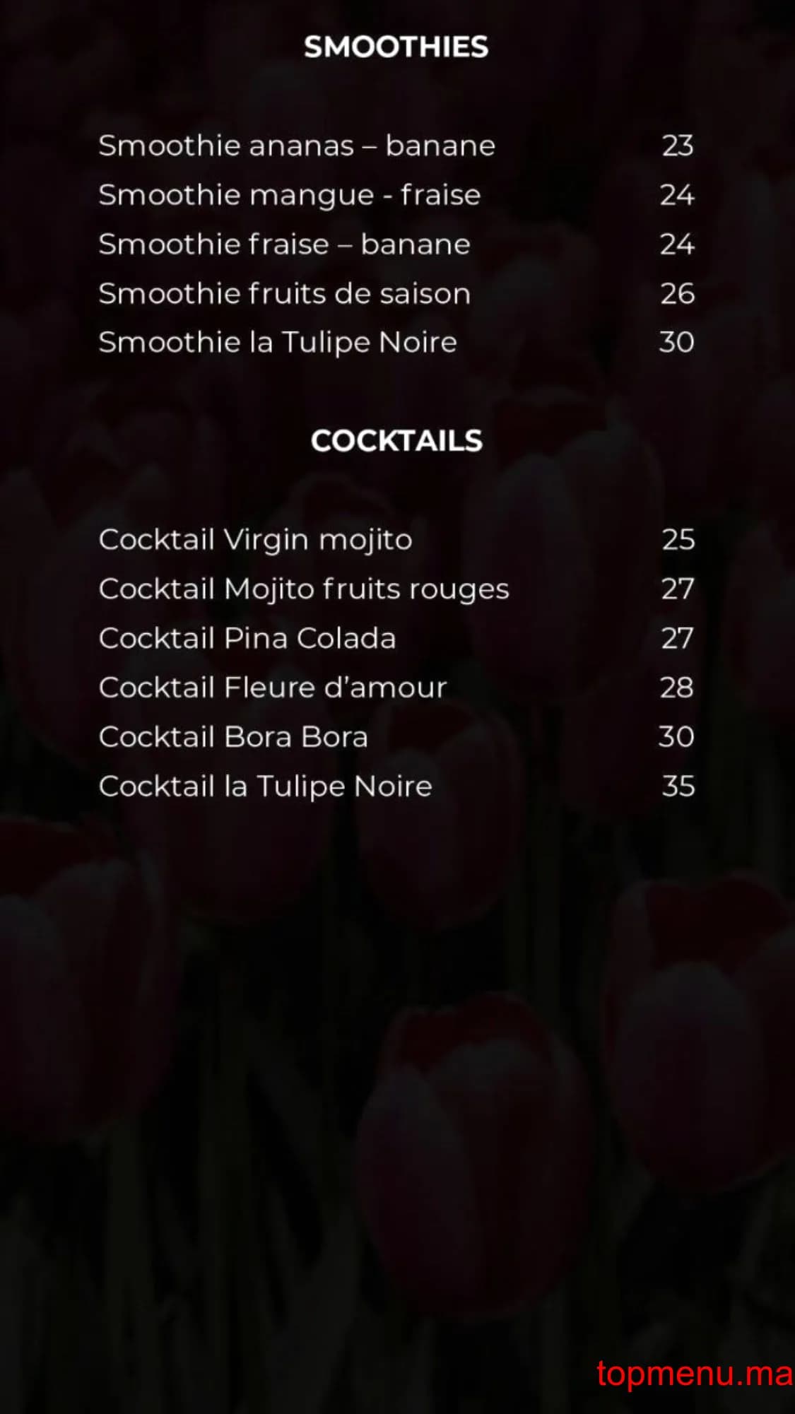 Restaurant La Tulipe Noire menu page 8 La Tulipe Noire menu page 8