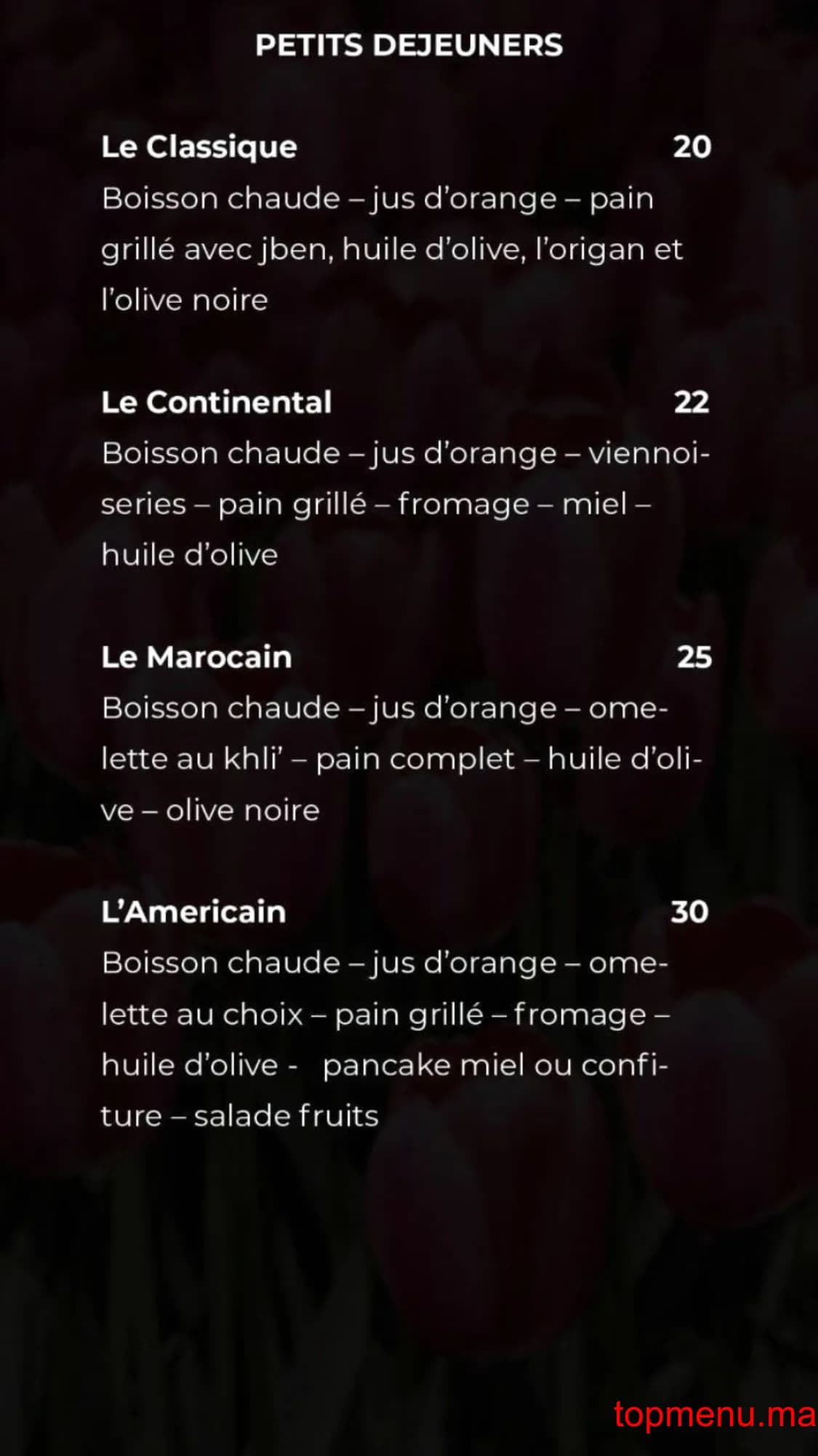 Restaurant La Tulipe Noire menu page 1 La Tulipe Noire menu page 1