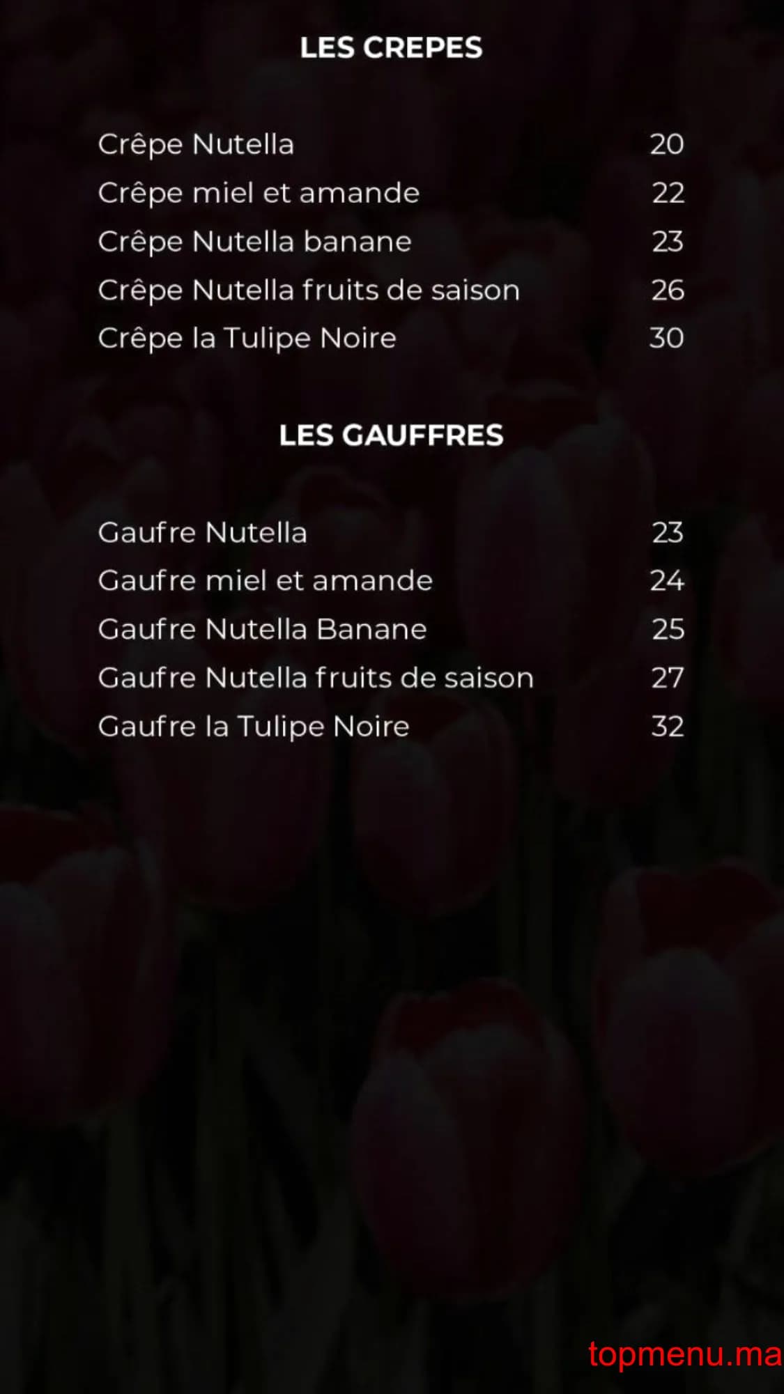 Restaurant La Tulipe Noire menu page 7 La Tulipe Noire menu page 7
