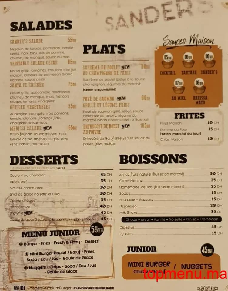 Restaurant Sander’s burger menu page 2 Sander’s burger menu page 2