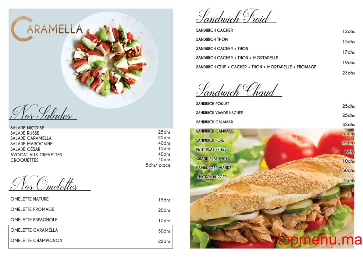 Restaurant Caramella menu page 3 Caramella menu page 3