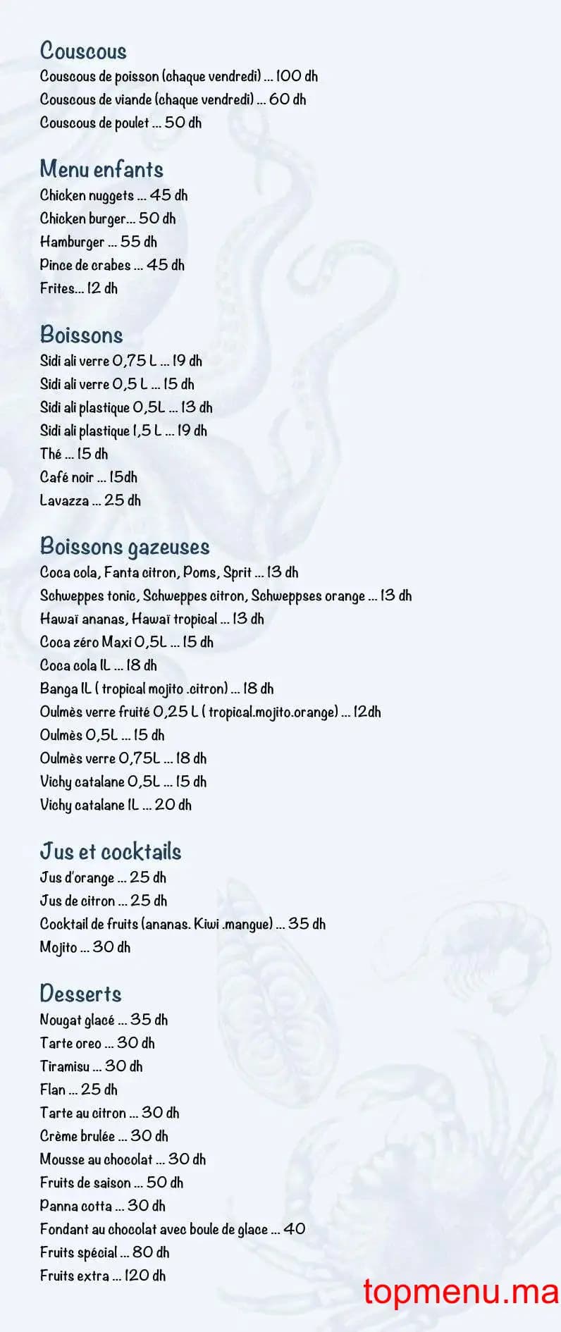 Restaurant Antartique menu page 1 Antartique menu page 1