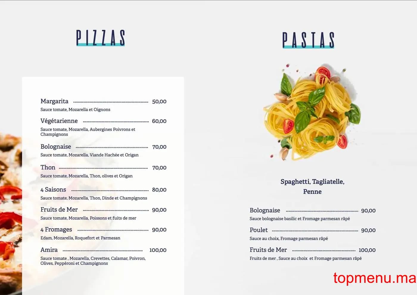 Restaurant Amira Beach menu page 1 Amira Beach menu page 1