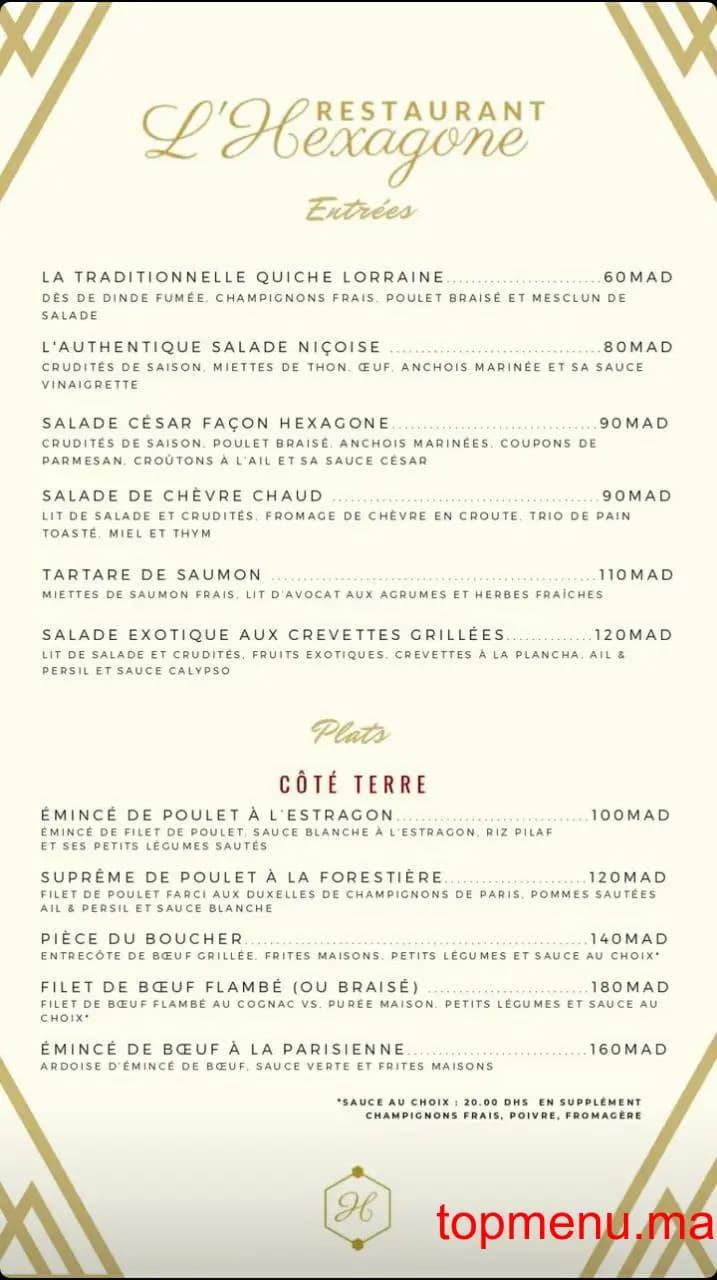 Restaurant L’hexagone menu page 1 L’hexagone menu page 1