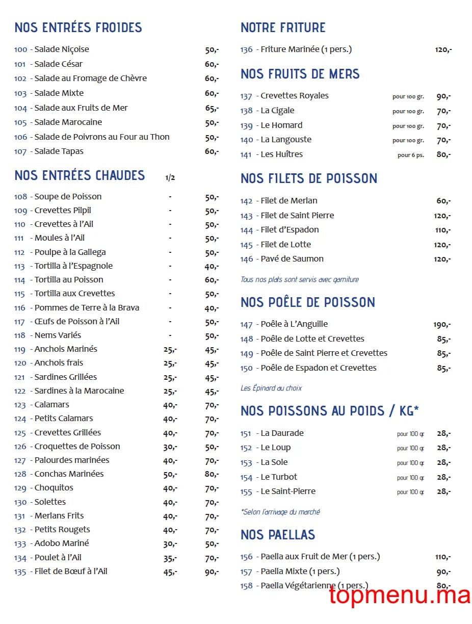 Restaurant Puerto Marina menu page 1 Puerto Marina menu page 1