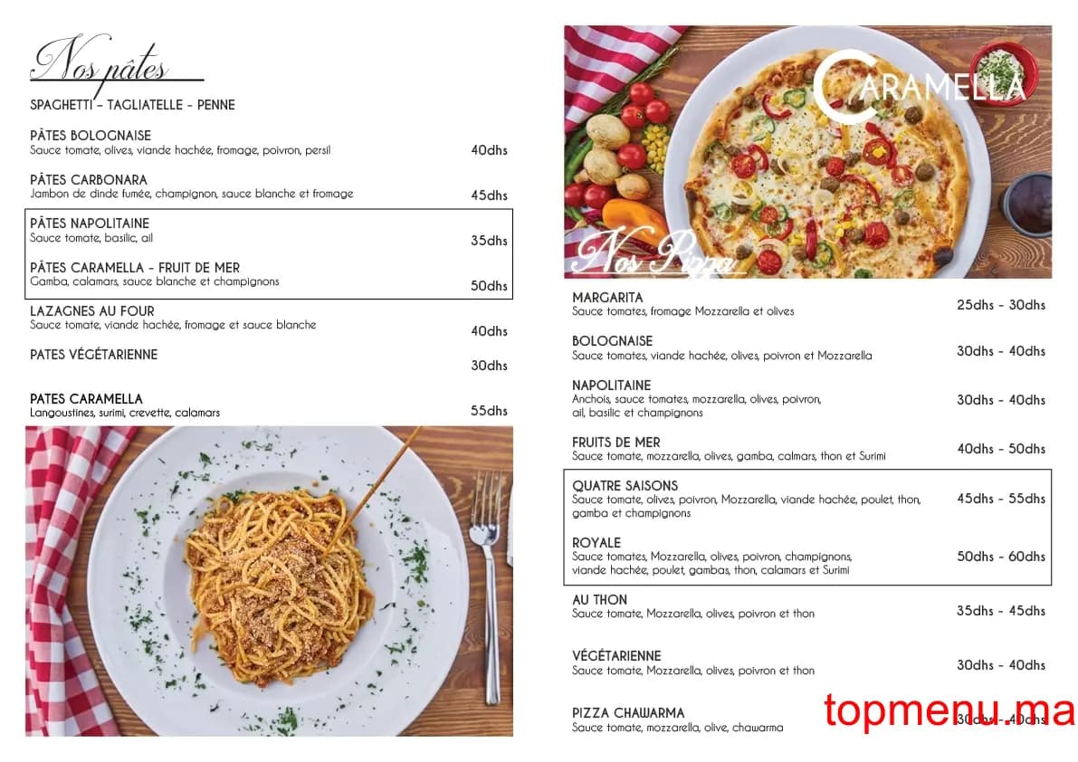 Restaurant Caramella menu page 2 Caramella menu page 2