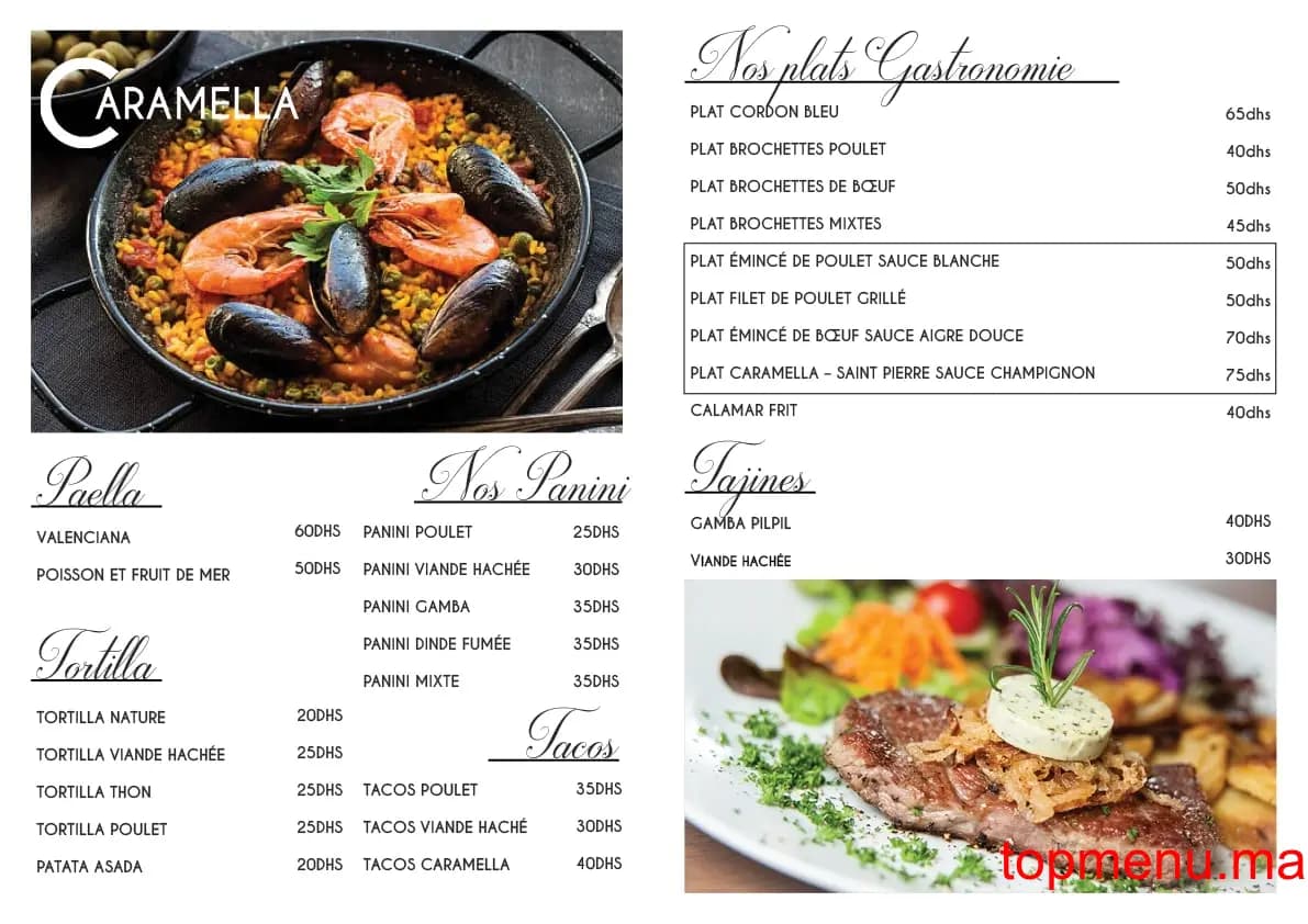 Restaurant Caramella menu page 1 Caramella menu page 1