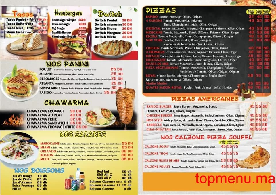 Restaurant Rapido Pizza menu page 1 Rapido Pizza menu page 1