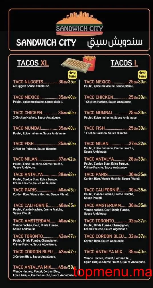 Restaurant Sandwich City menu page 2 Sandwich City menu page 2