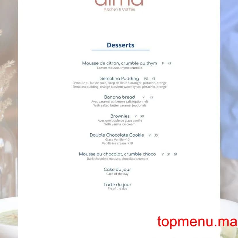 Restaurant Alma Kitchen menu page 3 Alma Kitchen menu page 3