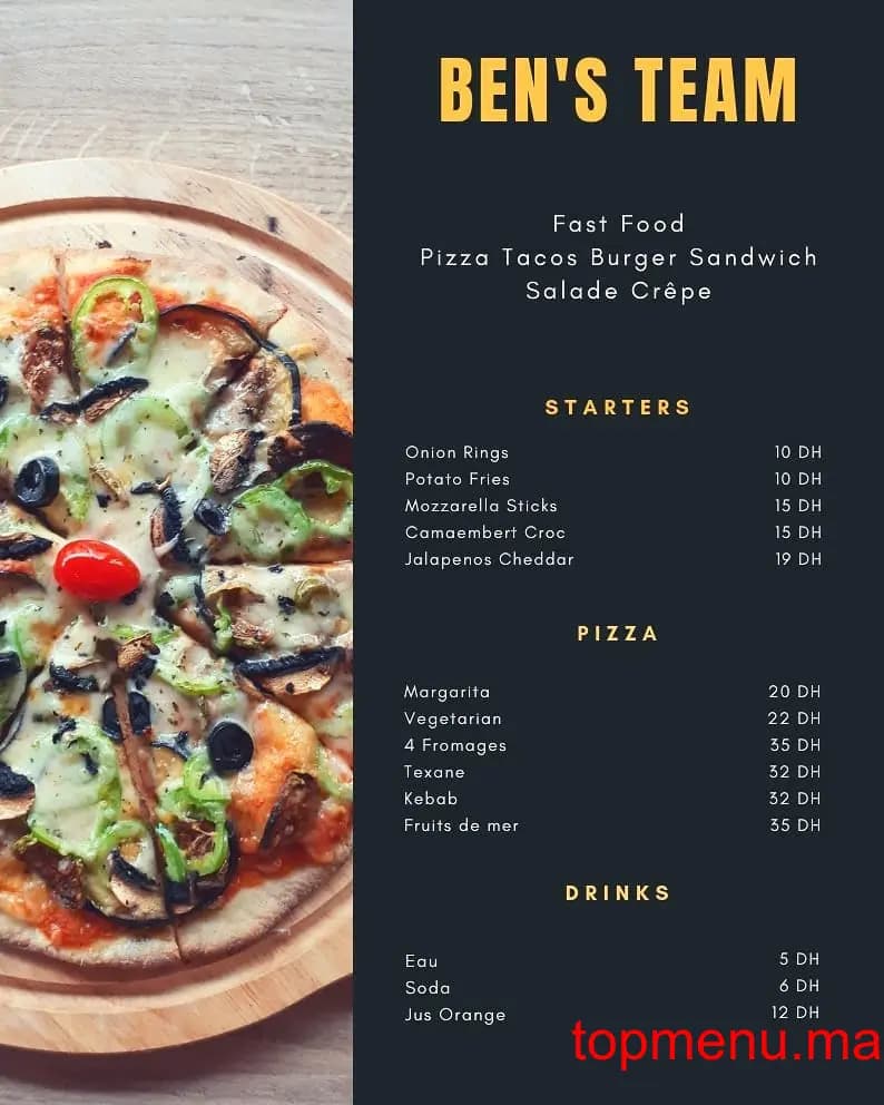 Restaurant Ben’s Team menu page 4 Ben’s Team menu page 4