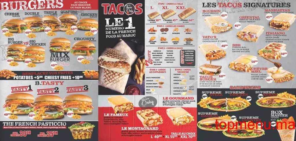 Restaurant Tacos only menu page 1 Tacos only menu page 1