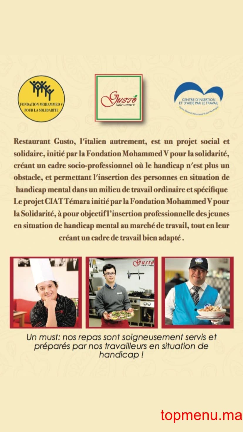 Restaurant Gusto l’italien autrement menu page 1 Gusto l’italien autrement menu page 1