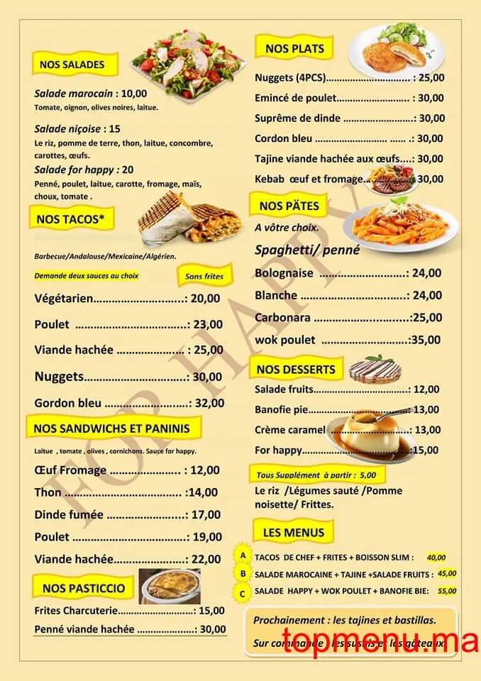 Restaurant For Happy menu page 2 For Happy menu page 2