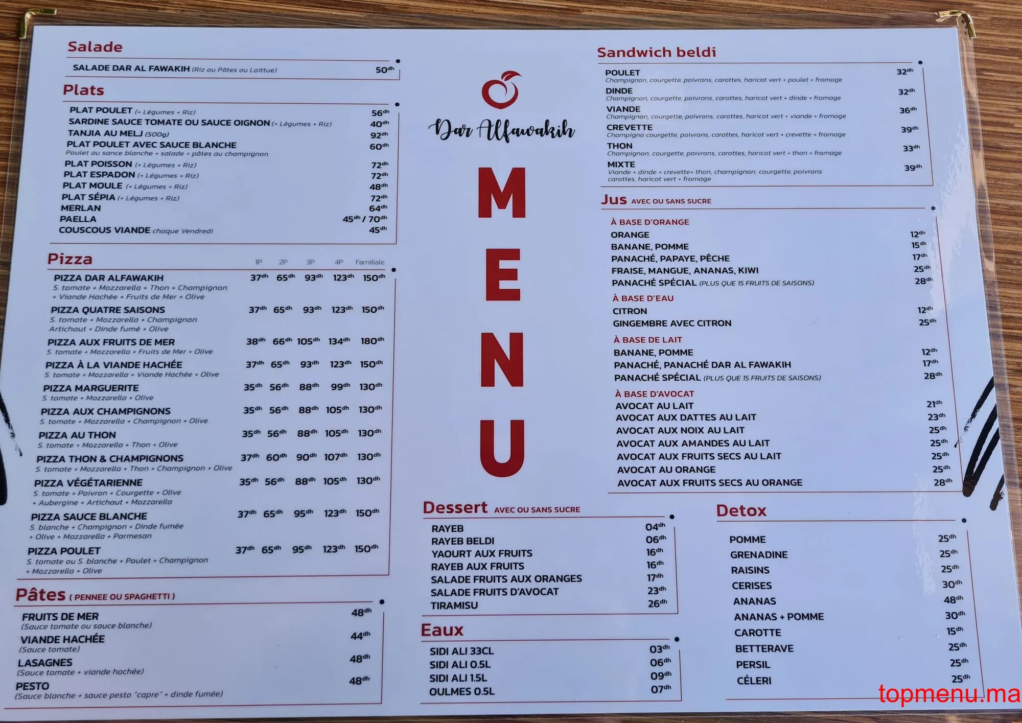 Restaurant Dar Alfawakih Massira 1 menu page 1 Dar Alfawakih Massira 1 menu page 1