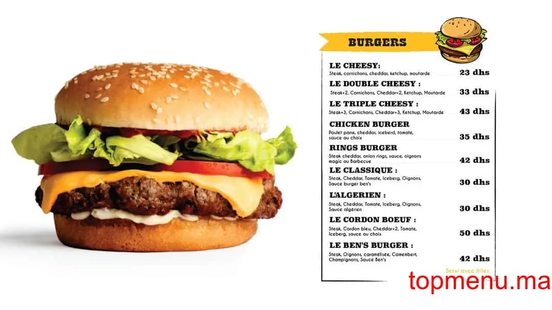 Restaurant Ben’s Team menu page 2 Ben’s Team menu page 2