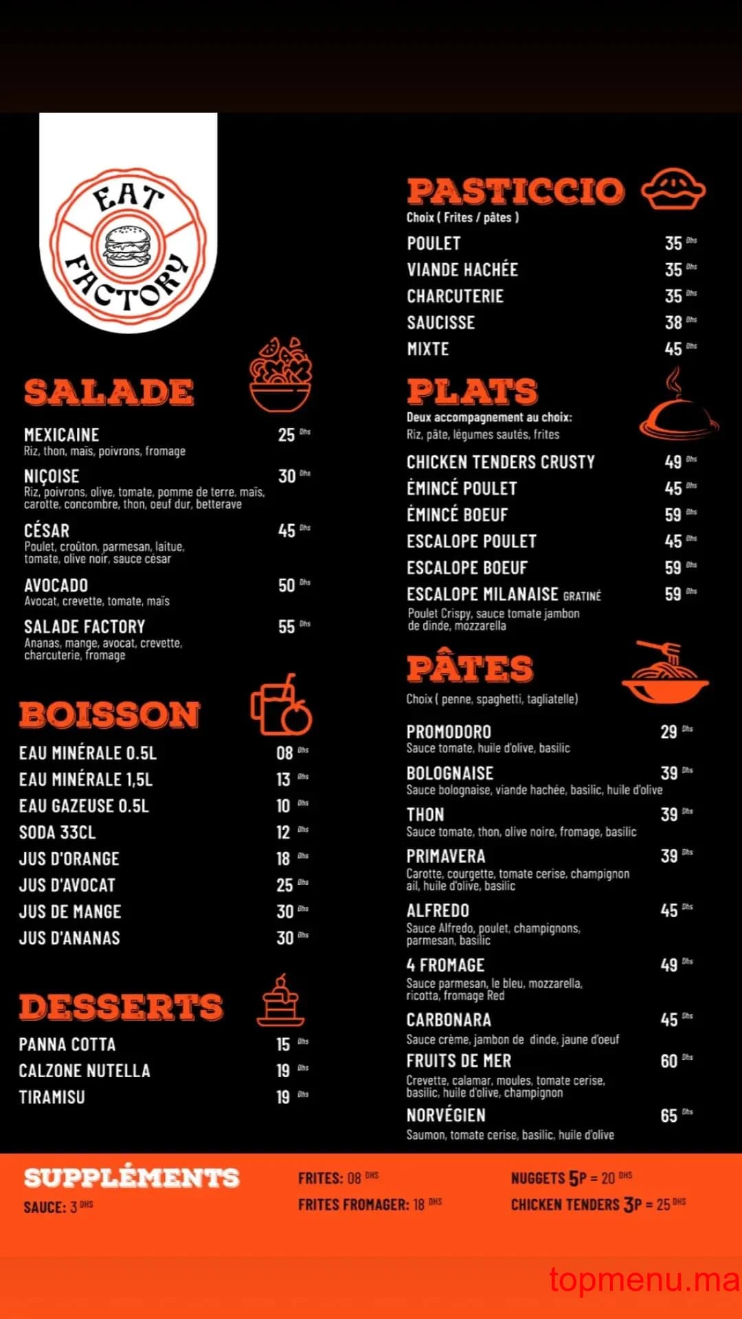 Restaurant Eat factory menu page 1 Eat factory menu page 1