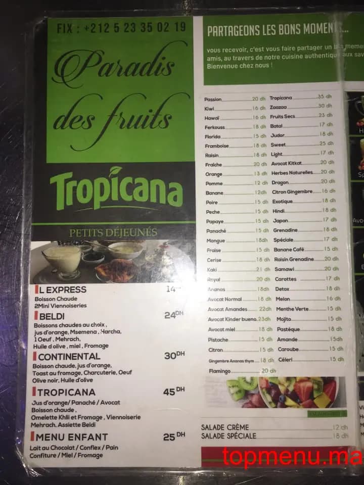 Restaurant Tropicana menu page 1 Tropicana menu page 1