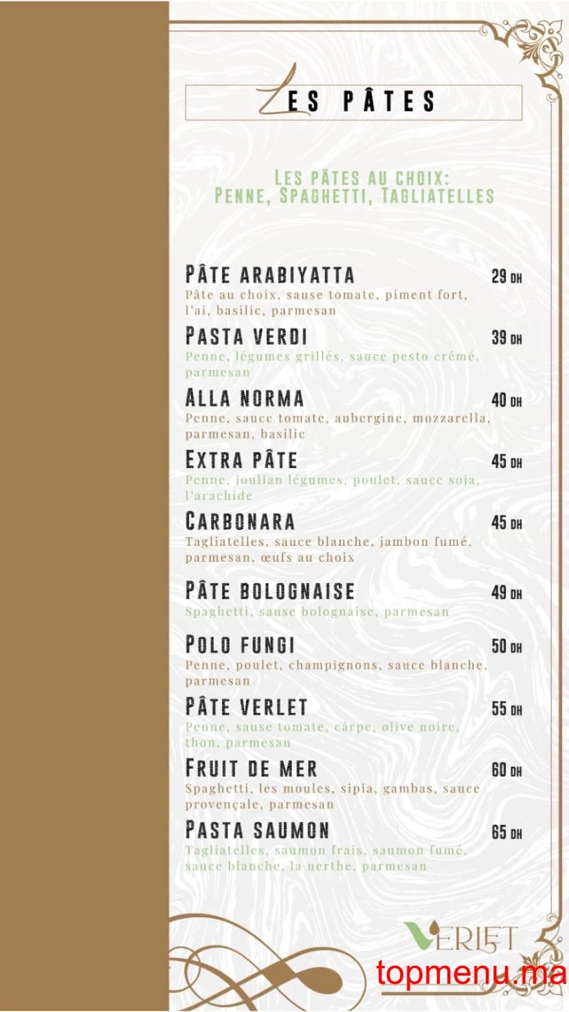 Restaurant Verlet menu page 2 Verlet menu page 2