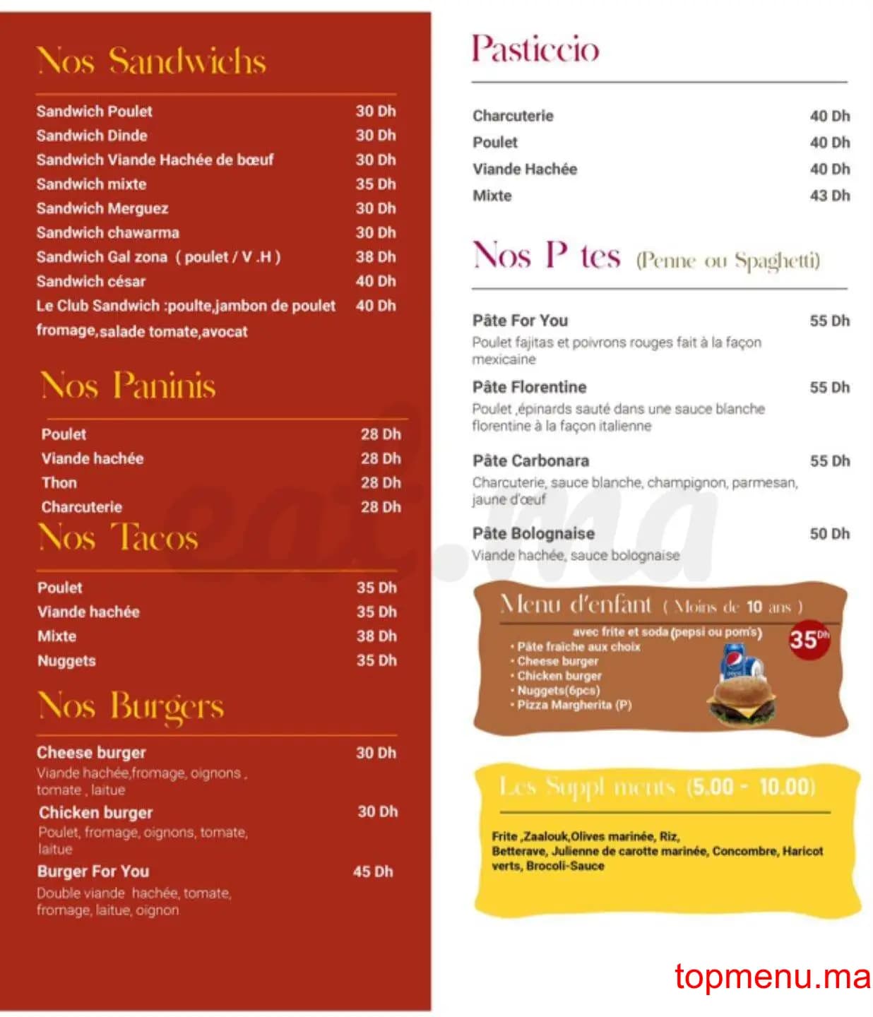 Restaurant For you menu page 1 For you menu page 1