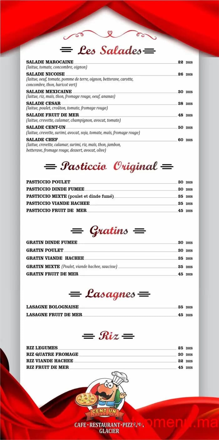 Restaurant Café 101 menu page 1 Café 101 menu page 1