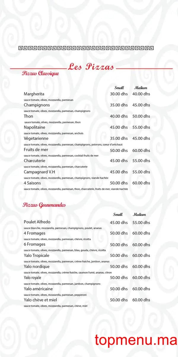 Restaurant Yalo pizza menu page 3 Yalo pizza menu page 3