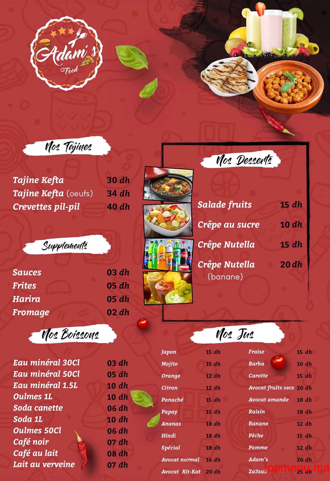 Restaurant Adam’s Food menu page 2 Adam’s Food menu page 2