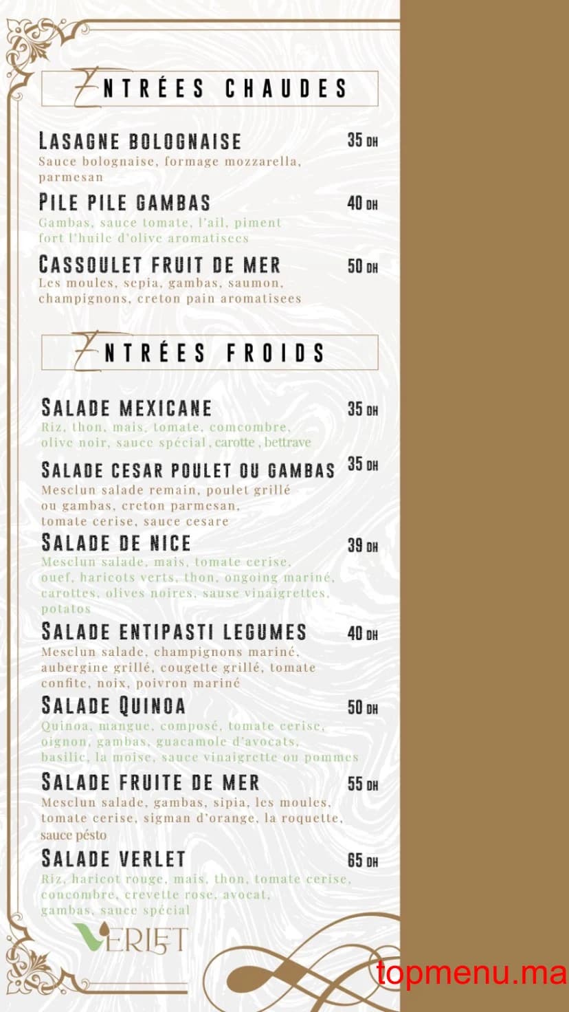 Restaurant Verlet menu page 1 Verlet menu page 1